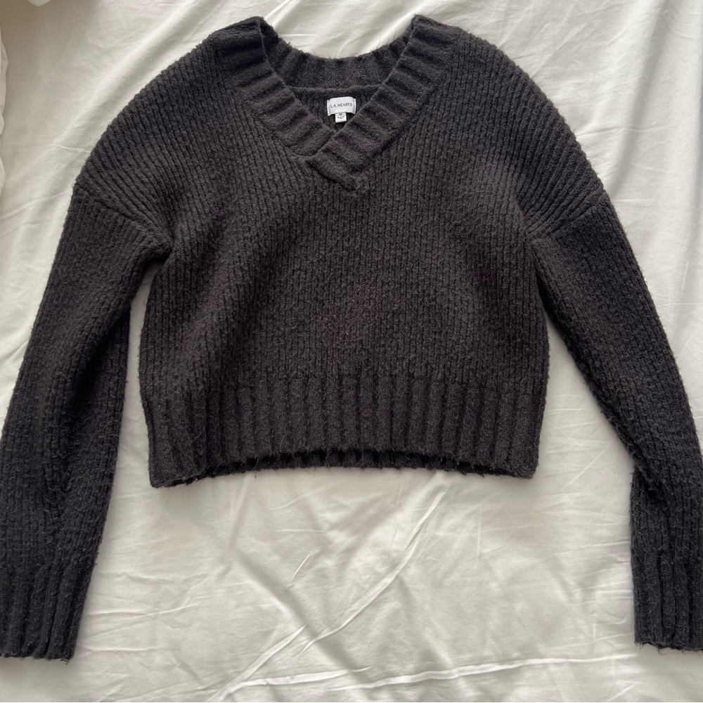 La Hearts Charcoal V-Neck Sweater